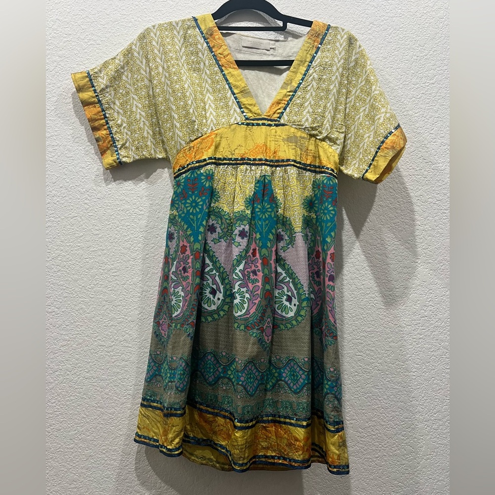 MM Couture Yellow Cream Sundress V-Neck Casual